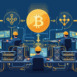 Bitcoin Network Operation Center Digital Currency Mining and Processing Illustration