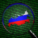 Magnifying glass found the Russia map among computer binary code. Illustration of the concept of Russian Internet hackers