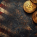 Bitcoin in front of an american flag