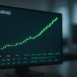 Stock Market Ascension: A close-up view of a computer screen displays a dynamic real-time Nasdaq stock chart, demonstrating consistent and impressive upward trends.