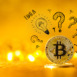 Idea light bulbs with question marks with gold bitcoin cryptocurrency coin
