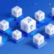 A digital representation of interconnected 3D cubes with question marks symbolizing uncertainty or inquiry within a network or blockchain system.