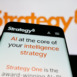 Mobile phone with website of US company MicroStrategy Inc. on screen in front of logo. Focus on top-left of phone display.