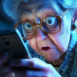 Panic grandma elder woman in glasses was scam and fraud by online social media internet cyber crime in 3D cartoon styled.