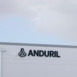 Anduril logo is seen at its office. Anduril Industries is a defense product company that builds technology for military agencies and border surveillance.
