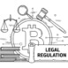 An illustrative vector depicting the intricate legal and regulatory landscape surrounding Bitcoin and cryptocurrencies. It highlights the balance of justice, investigative scrutiny, and foundational