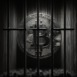 an illustration of the bitcoin logo behind bars locked up, crypto currency, blockchain concept