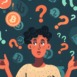 Vector graphic of a puzzled person surrounded by question marks and Bitcoin icons, representing confusion and uncertainty after encountering a potential cryptocurrency scam or fraudulent transaction