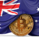 Australia flag draped over a bitcoin cryptocurrency coin. 3D Rendering.