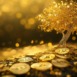 Gold coins with a gold tree representing crypto market