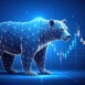A digital bear constructed from interconnected lines and points stands before a falling stock market chart, symbolizing a bear market in finance and investment.
