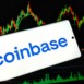 Coinbase app on smartphone with cryptocurrency market data