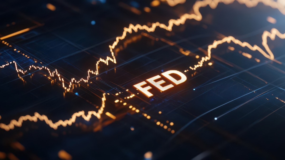 Abstract background of a financial chart with the word FED, representing the Federal Reserve, highlighted in white.