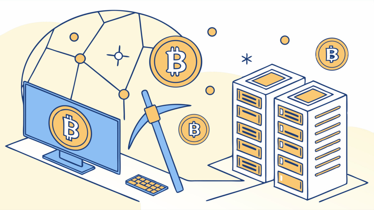 Bitcoin Mining Computer Servers and Cryptocurrency Network.