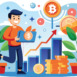 Flat illustration of bit coin investment, vector illustration.