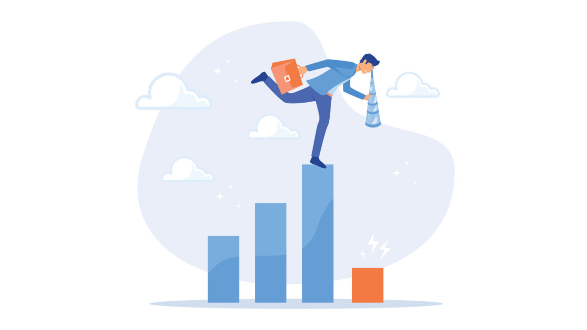 Next economic recession forecast or prediction, stock market decline or revenue decrease, low performance or GDP falling down concept, flat vector modern illustration