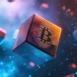 Colorful bitcoin cubes drift in a vibrant cosmic space, illustrating the dynamic world of cryptocurrency and the vast potential of blockchain innovation.