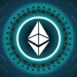 Ethereum logo with crypto currency themed blue background design. Modern neon color banner for Ethereum ETH logo diamond icon. Cryptocurrency, Blockchain technology, token exchange. Vector thumbnail.