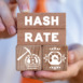 Concept of crypto currency hash rate computing technology. Bitcoin BTC hash rate has increase. Mining power has grown.