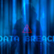 Ransomware concept. Abstract digital background with anonymous man of hacker in binary code and wording DATA BREACH with warning sign. Hack and science fiction. Matrix background with cybersecurity