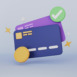 Credit card payments with floating elements of a credit card and coins
