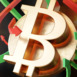 Bitcoin symbol golden and red and green arrows and flames background 3d-illustration