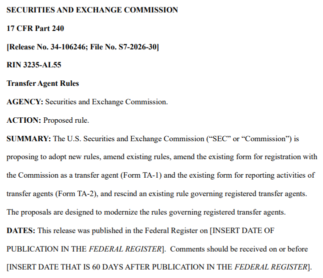 SEC Moves to Modernise Transfer Agent Rules for Blockchain and Tokenised Securities
